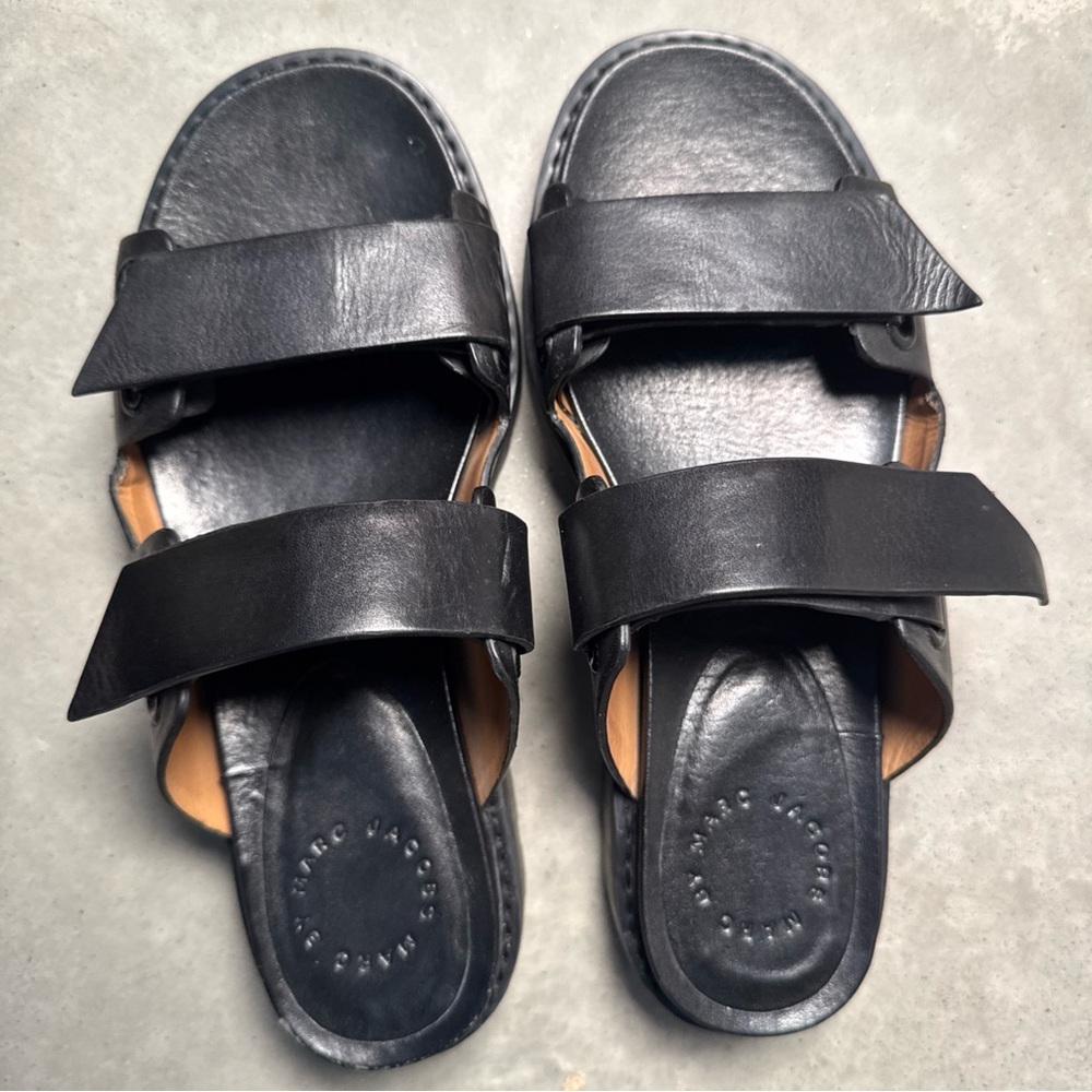 Marc Jacobs black leather double-strap sandals EU 38 Chunky Sole
